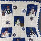 Handmade Snowman Quilt Blue White Patchwork Winter Christmas Prairie Point Throw
