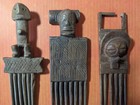 3 Vintage African Figural Hair Comb  Chokwe  Dr Congo