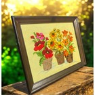 Vintage Mid Century Modern Framed Flower Wall Art Needlepoint Mcm  12 5x15 5 Lg