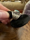 Vintage Signed T p  Native American Artist Sterling Silver Turquoise Size 10