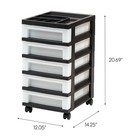 Iris 5 Drawer Narrow Plastic Storage Cart Organizer Top Black
