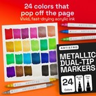 24 Metallic Acrylic Paint Markers - Paint Pens For Drawing  Brush   Fine Tips -