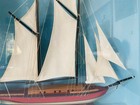 Vintage Hand Made Maritime Ship Fishing Yawl Diorama W  Glass Front  Cloth Sails