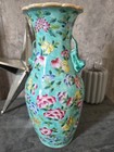 Porcelain Hand-painted Chinese Famille Rose Vase Dragon Handle Qing Mark Antique