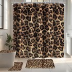 Leopard Print Shower Curtain Set 4 Pcs  72 x72   Toilet Lid Cover  Non-slip Rugs