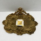 Vintage Inkwell Gilded Tin  Art Nouveau Lady Scrolled  Patina No Ink Insert