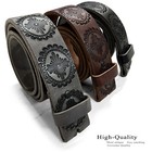  Floral Engraved One Piece Genuine Full Grain Leather Belt Strap 1-1 2  Wide