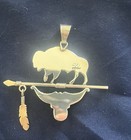 Vintage Running Bear Studios Sterling Silver Buffalo Pendant With Turquoise