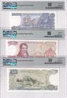 Greece Set 3  50 100 500 Drachmai 1978-83 P 201 Superb Gem Unc Pmg 66 67 Epq