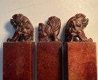 Vintage Chinese Carved Stone Seal Set X3 Animal Finials C K Kwan Boxed 205g