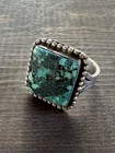 Vintage Native American Navajo Sterling Silver   Turquoise Ring Square Cut - 11