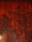 Antique Chinese Export Red Lacquer Panel  Large Battle Landscape 38 x26  -c 1900