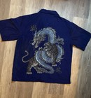 Vintage Y2k Tiger Print Button Up Shirt Blue Men   s Large Oversized