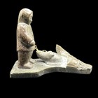 Canadian Inuit Hand Carved Soapstone Eskimo Hunter And Seal Unsigned Read
