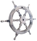 Nautical Ship White Wooden Wheel Hanging Silver Chrome Spoke Handle 24inch Wheel