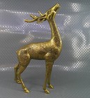 Vintage Large 12  Tall Solid Brass Deer Figurine Buck Antlers Rustic Cabin Decor