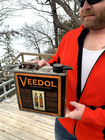 Vintage Early Rare Metal Veedol Square Motor Oil Can W  Spout   Bottle gas  sign