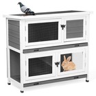Solid Wood Rabbit Hutch Bunny Cage With 2 Large Main Rooms  Outdoor Grey