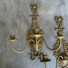 Pair Of French 3 Arm Wall Candle Brass Sconce ornate Ribbon Floral 18   x14   x9   