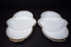 2 Vtg    60s Fire King Milk Glass Divided Relish Dish Gold Bead Trim Retro Mid Cen