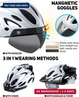 Bike Helmet With Usb Rechargeable Led Light Detachable Goggles And Sun Visor  Mo