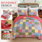 100  Cotton 3-piece Patchwork Quilt Set Floral Bedspread Queen King Pillow Shams