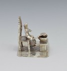 Dutch Silver Miniature Figure Seated Woman Girl Cooking C 1890 Antique