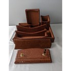 Protacini Milano Brown Croc Embossed Leather 4 Piece Executive Desk Set Italy