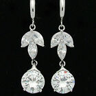 Floral Wedding Bridal Party Lady 18k W Gp Dangle Earrings Jewelry Cut Cz Clear 