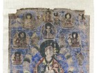 Antique Tibetan Buddhist Thangka Painted Panel Scroll Remounted 23 5  X 43  Tall