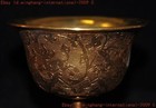 Ancient China Dynasty Bronze 24k Gold Gilt Beast Statue Goblet Wineglass Cup