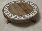 10x4  Riser Round Carved Wood Hot Pad Plant Stand Leaf Design Boho Natural Life