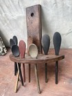 Antique Wooden Spoon Holder With Wooden Spoons Vintage Primitive Farmhouse Hand 