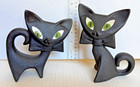 Vintage Freeman Mcfarlin Halloween Style Green-eyed Black Cats Ceramic Figurines