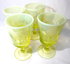 Lg Wright Lot Of 4 Vaseline Opalescent Water Goblet Strawberry   Current Pattern