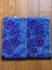 Vintage 70s Lot  2  Fieldcrest Blue purple Floral Reversible Thick Hand Towels 