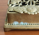 Vtg Antique Miniature Brass Filigree Trinket Box Flower Motiff 3 5  2 Compartmen