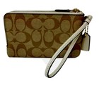 New Coach F87591 Double Corner Zip Wristlet Light Khaki   Chalk