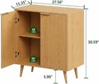Modern Fluted Buffet Cabinet  Natural Finish Sideboard With Storage