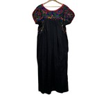Vintage San Antonino Maxi Dress Oaxaca Mexican Peasant Embroidered Black Size M