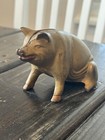 Vintage Antique Cast Metal Hog Sitting Pig Piggy Coin Bank Heavy Brass Color
