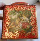 Vintage Daher Floral Tin Container W  Lid  Made In England Victorian Romace Red