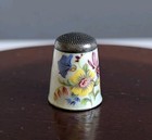 Vintage Silver   Enamel Floral Thimble  1930   s  