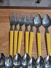 20pc Yellow Plastic Handle Retro Vintage Flatware Silverware Set Stainless Japan