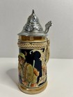 Vintage German Beer Stein Pewter Lid Ceramic