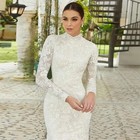 Elegant Lace Mermaid Wedding Dress High Neck Long Sleeve Court Train Bridal Gown