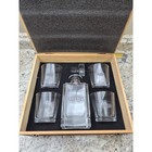 Hawkins Wooden Box Whiskey Decanter Set With 4 Glasses Etched Logo