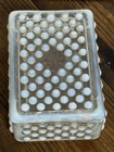Vintage Anchor Hocking Moonstone Opalescent Hobnail Glass Trinket Dish Box  c 