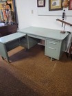 Vintage Mid Century Green Steelcase Tanker Desk With Extension L-shaped