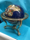 Gemstone Inlaid World 12  Globe W  Brass Zodiac Stand   Compass